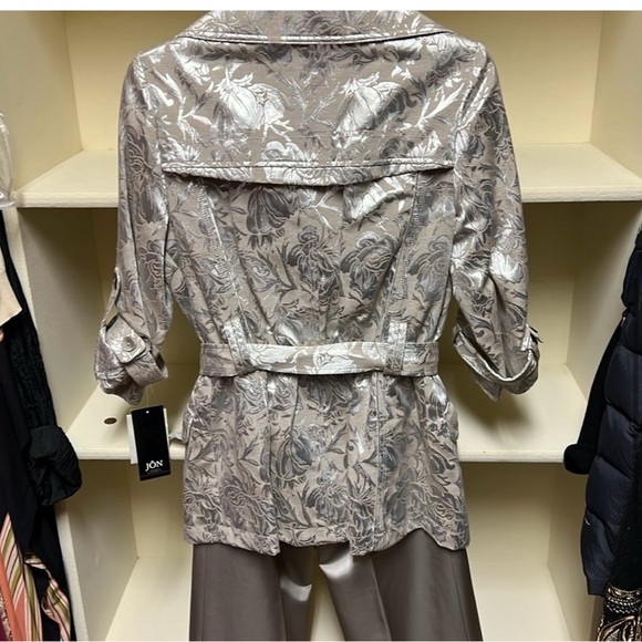 NWT JON Silver and taupe brocade jacket and pants set - Picture 4 of 11